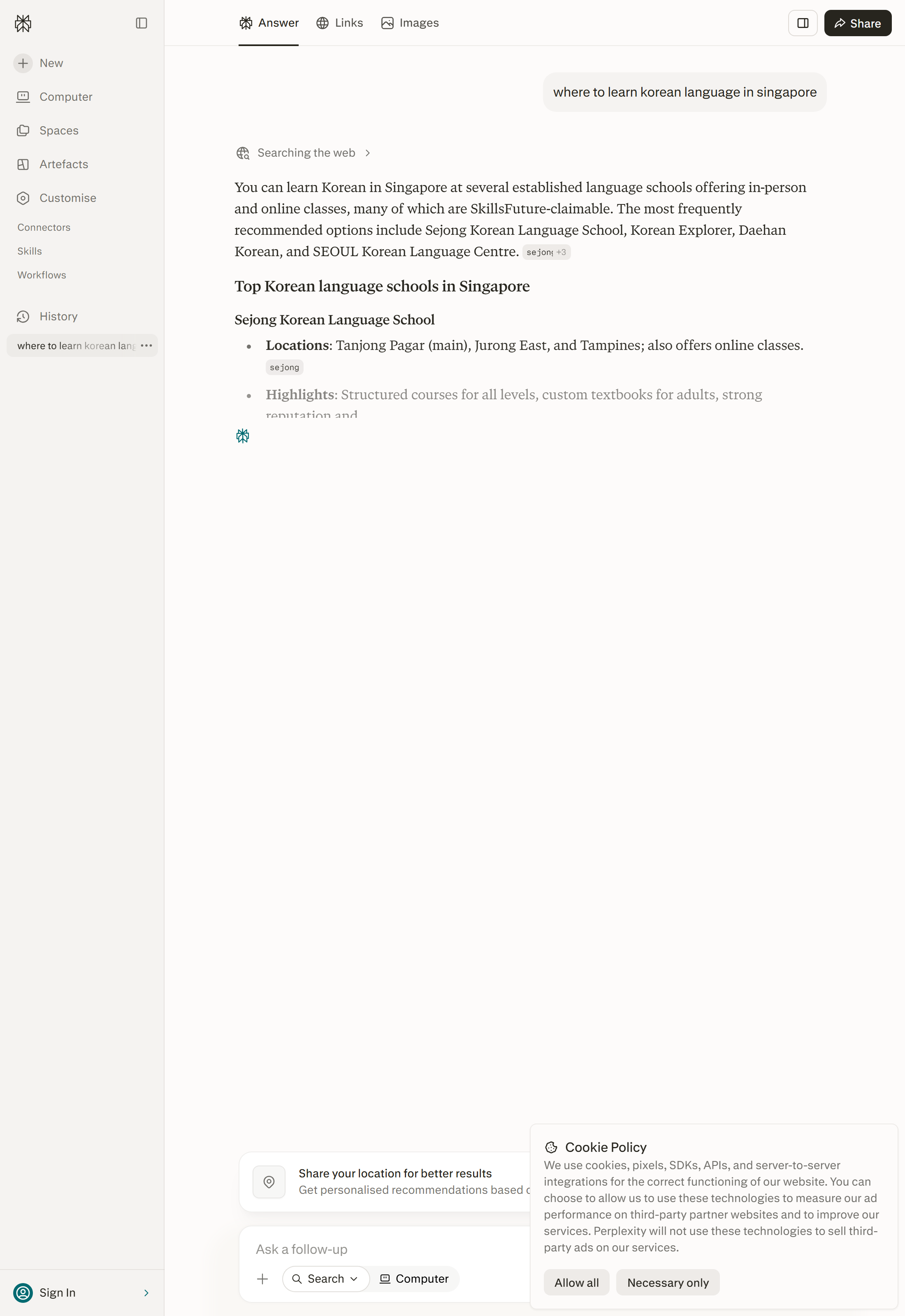 Perplexity shortlisting Korean Explorer